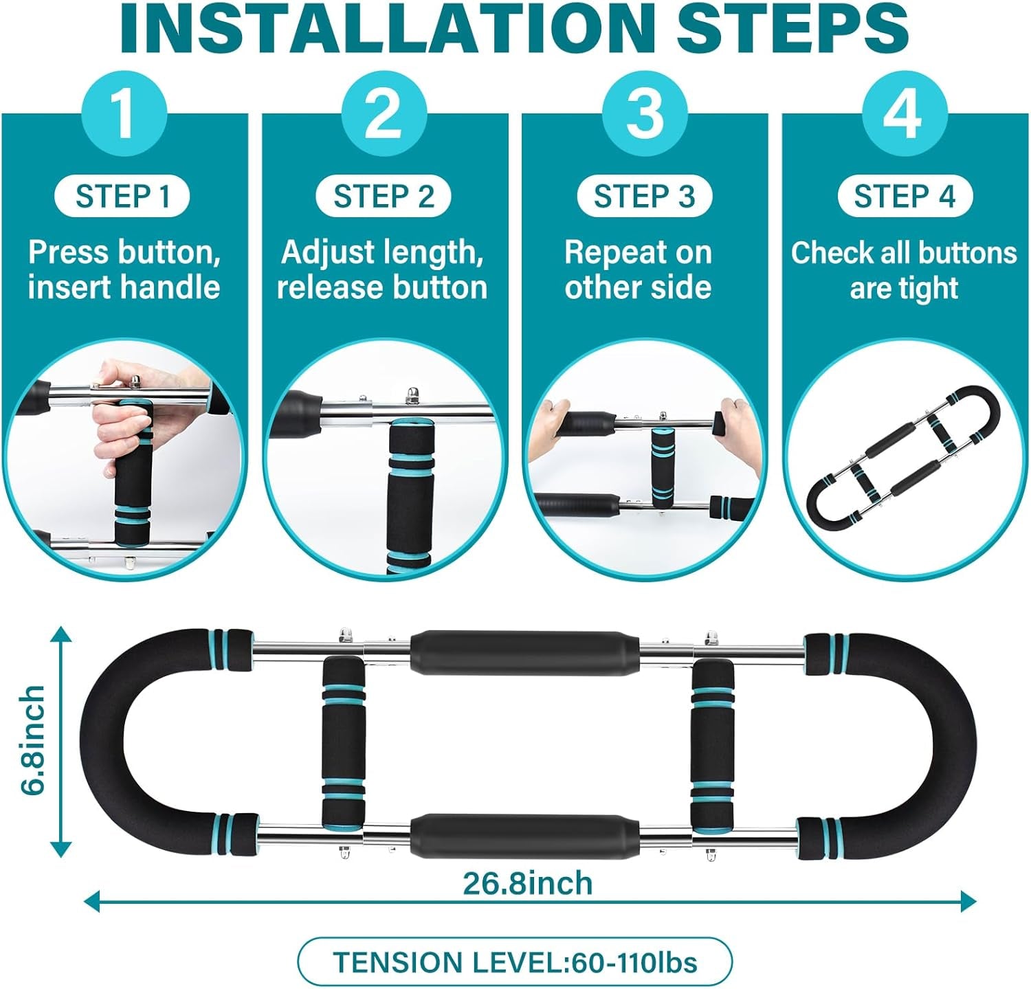 Twister Arm Trainer, 60-110Lb Arm Exerciser, Adjustable Chest Workout Equipment Power Twister Bar for Upper Body Strength Training, Arm Strength Trainer Forearm Shoulder Home Fitness Equipment