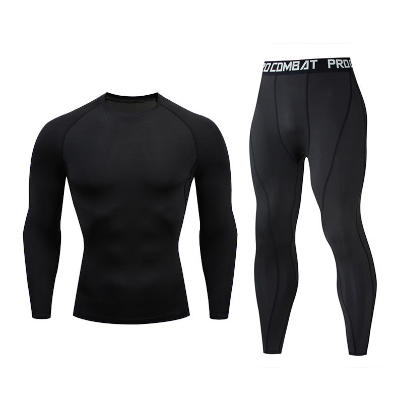 Fitness suit men's gym sports tights long-sleeved trousers quick-drying clothes basketball training equipment winter