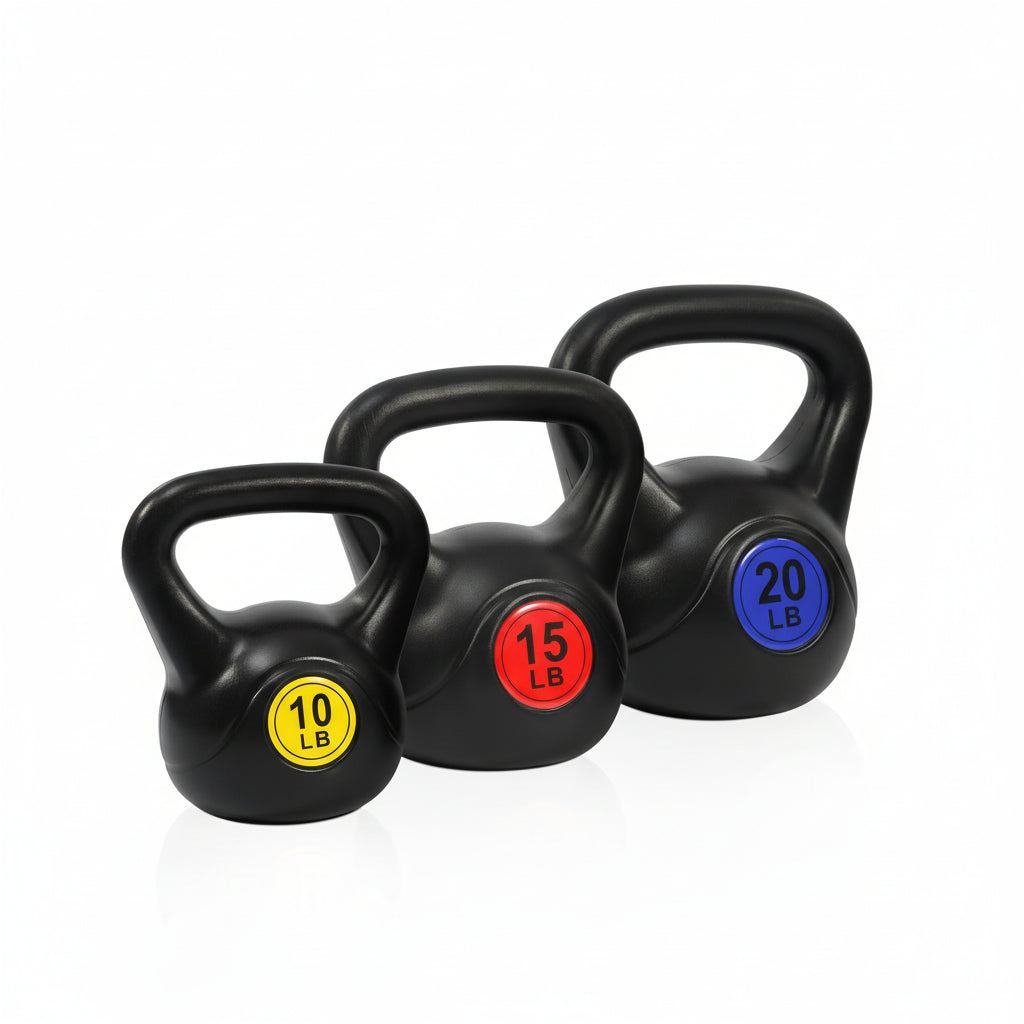 Wide Grip Kettlebell Exercise Fitness Weight Set, 3-Pieces: 10Lb, 15Lb and 20Lb Kettlebells