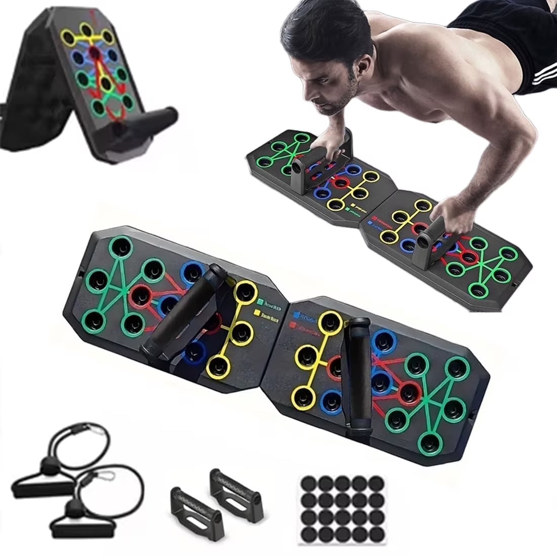 2-1 Multifunctional Folding Push up Board, Portable Folding 28 in 1 Home and Gym Exercise Equipment, Suitable for Chest and Back Exercises, Fitness Strength Training Stand